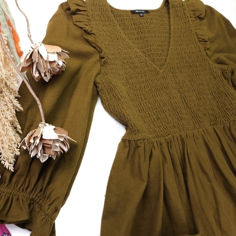 New Madewell Olive Fit Flare Dress Size S - Picture 10 of 11